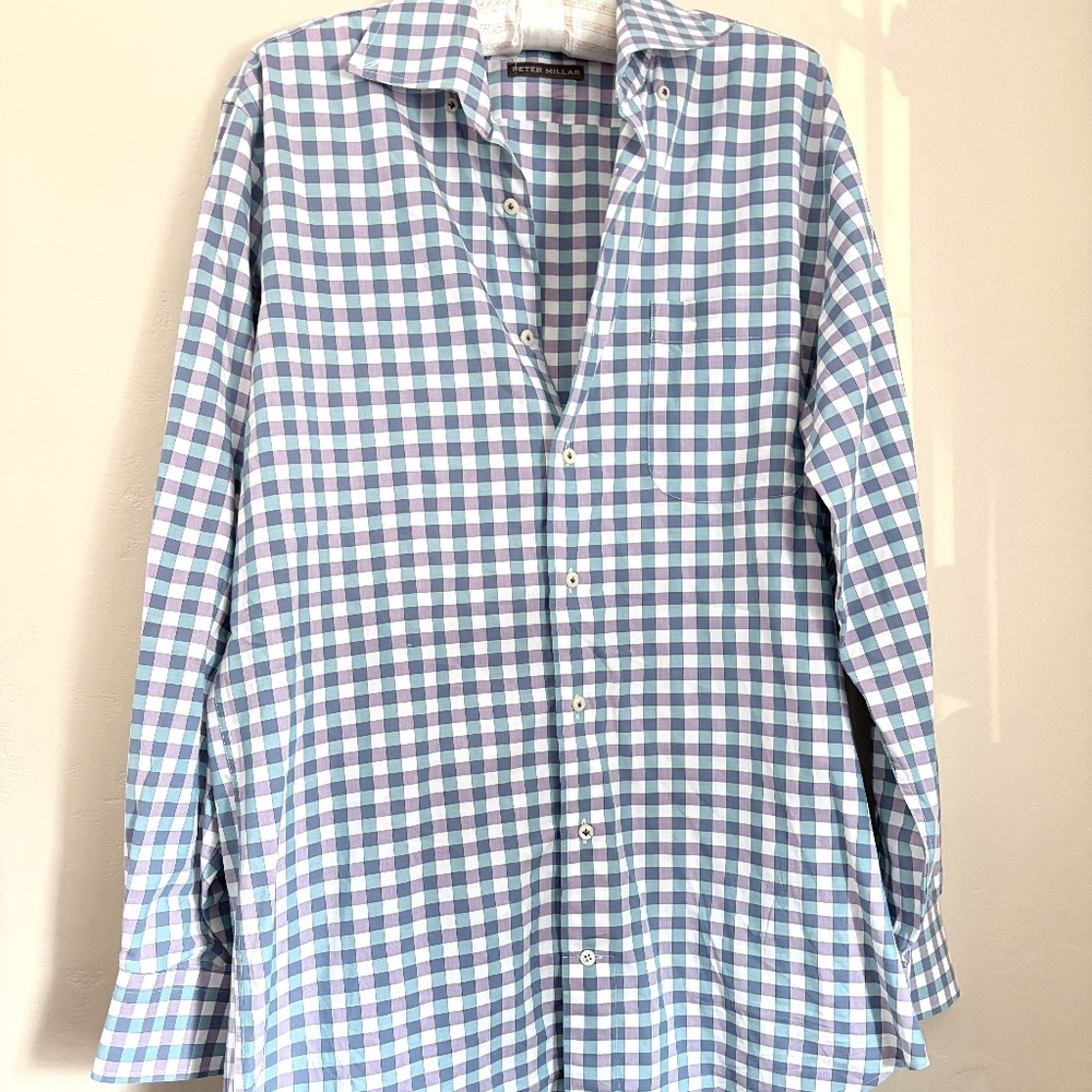 Peter Millar l/s button down shirt, checkered print, men's size M